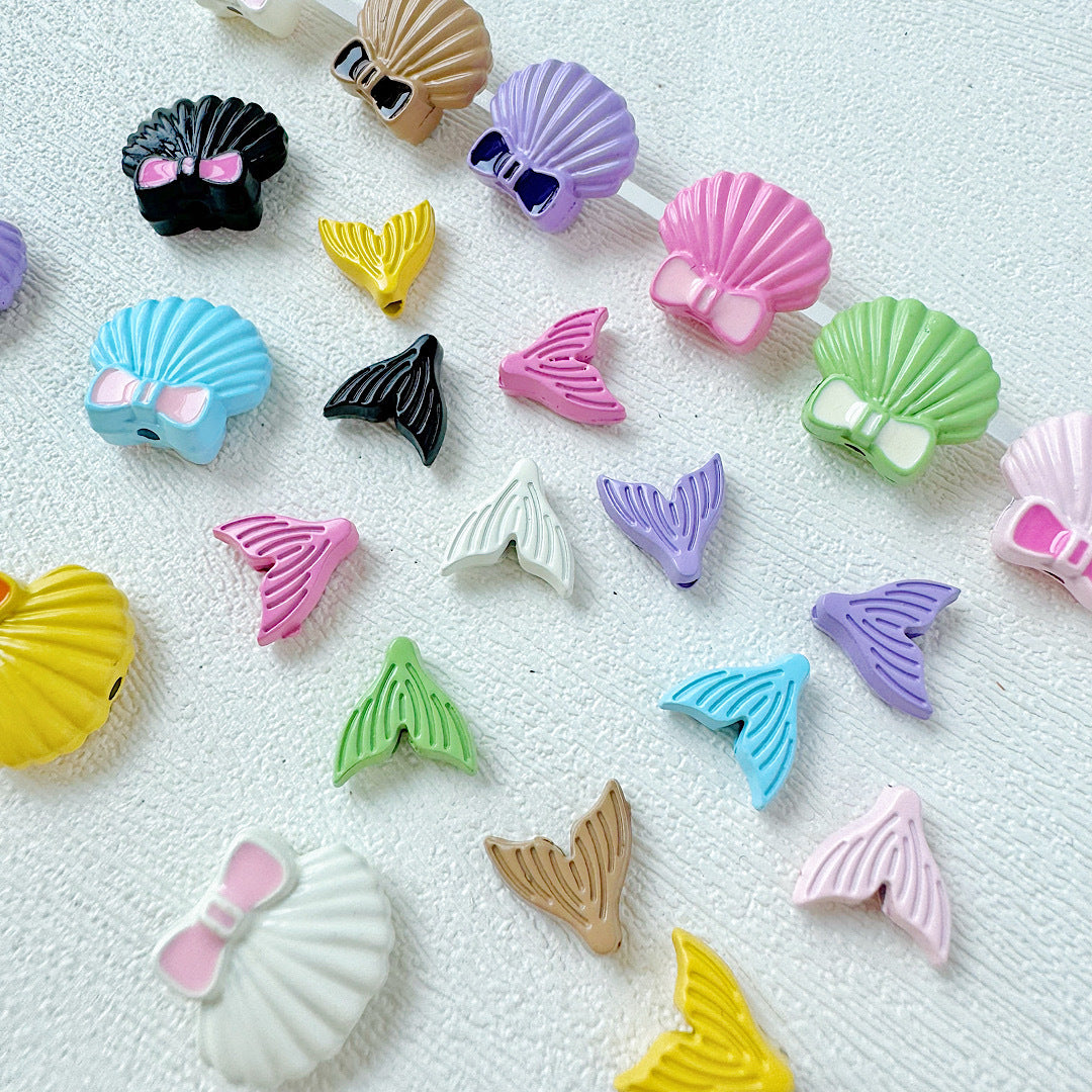 Shell and Mermaid Tail Metal Beads 14mm Glossy Pastel Painted Alloy 10pcs 4