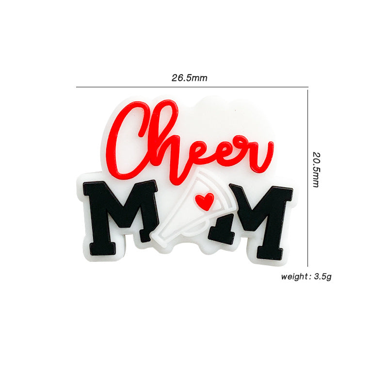 Silicone Focal Beads Cheer Mom Letter Red Script Megaphone 10pcs