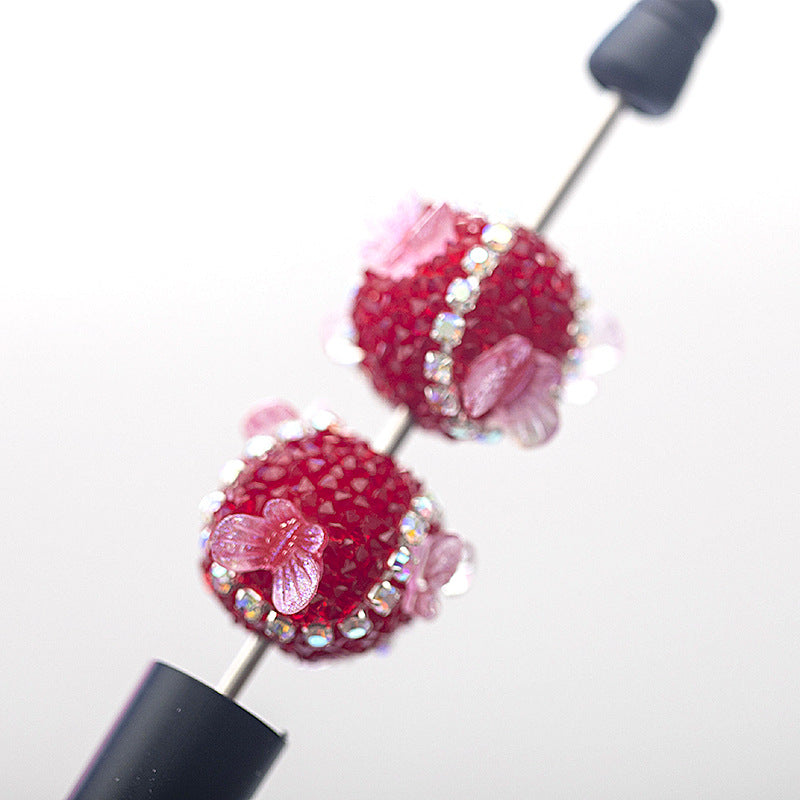Embellished Bubblegum Beads 16mm Butterfly Embedded Rhinestone 10pcs 8