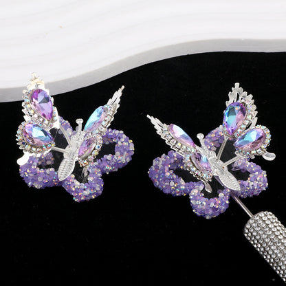 Fancy Butterfly Rhinestone Beads Alloy Spring Action Wings 5pcs 8