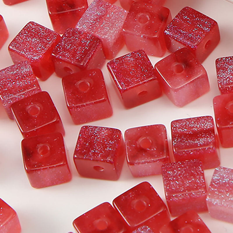 Opal Glitter Square Resin Beads 8mm Pearlescent Shimmer 10pcs 6