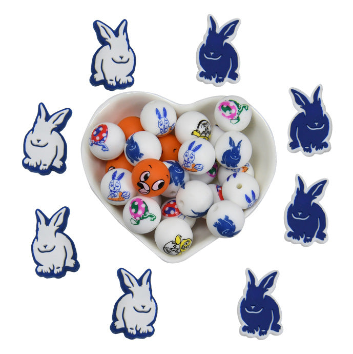 Silicone Focal Beads Easter Bunny Egg Chicken Round 20pcs