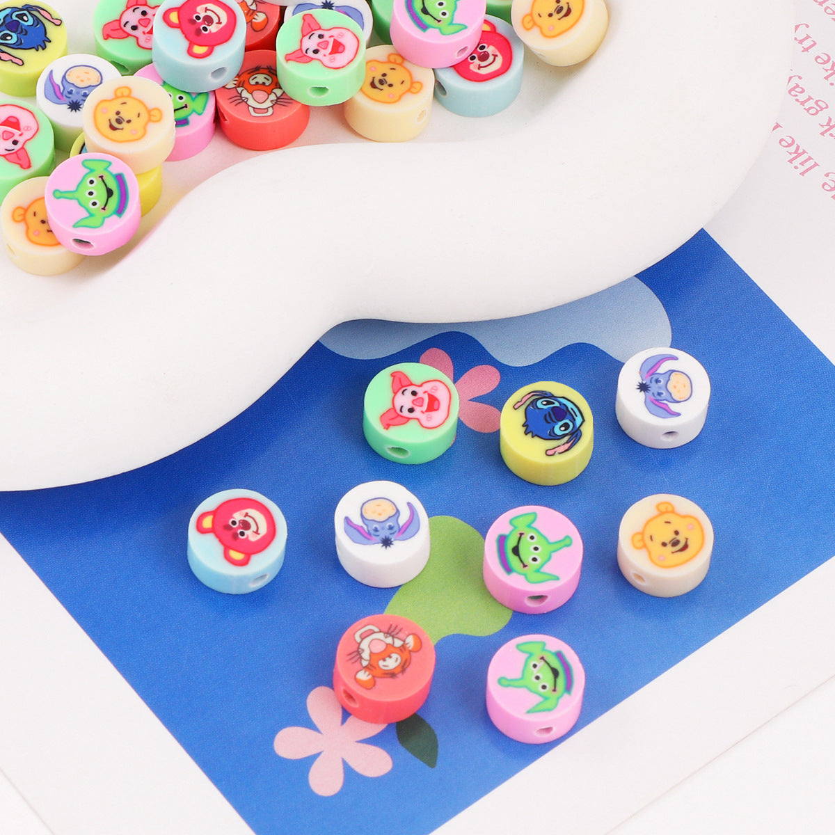 Character Flat Clay Beads 9mm Colorful Anime Designs 100pcs 4