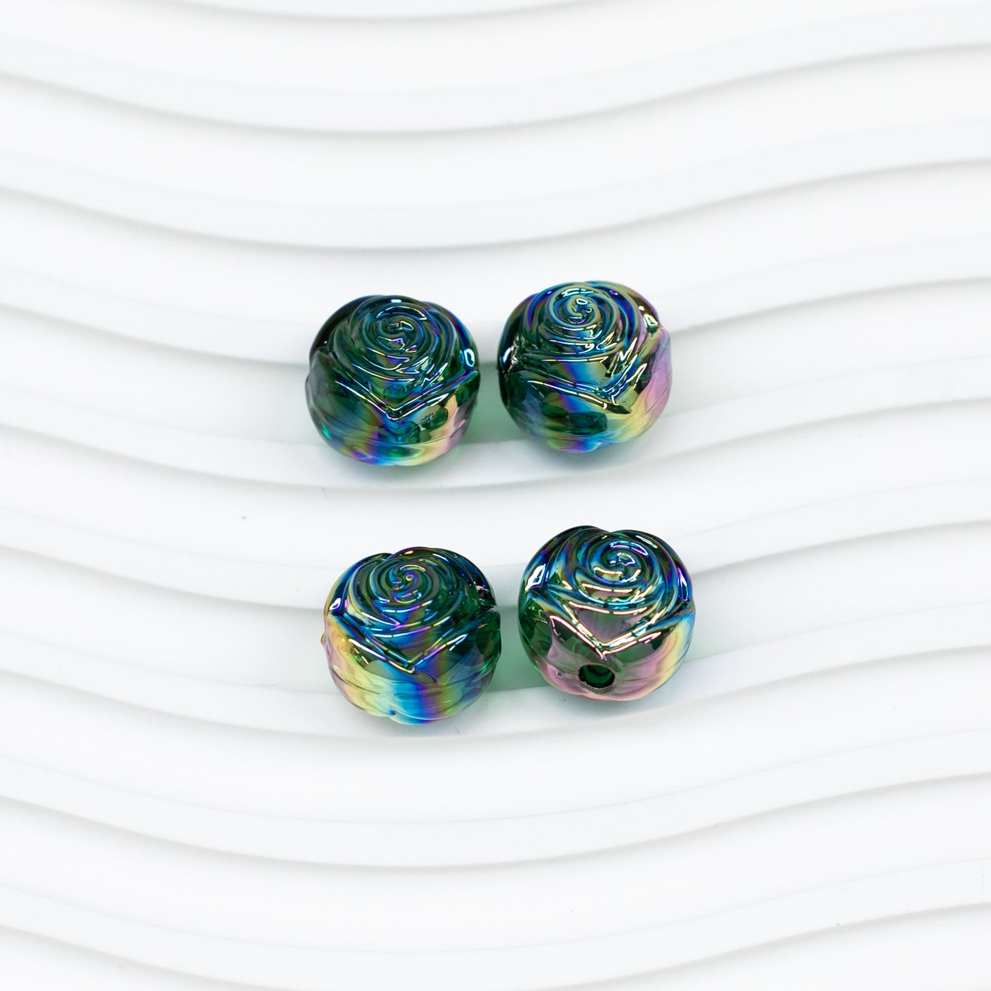 Transparent Rose Acrylic Round Beads 15x16mm Swirling Floral 20pcs 16