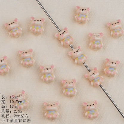 Hand Painted Bear Ceramic Beads 17mm Multicolor 2pcs 6