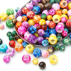 Plating Colorful Ink Painting Acrylic Beads 8-12mm Large Hole Mixed Colors