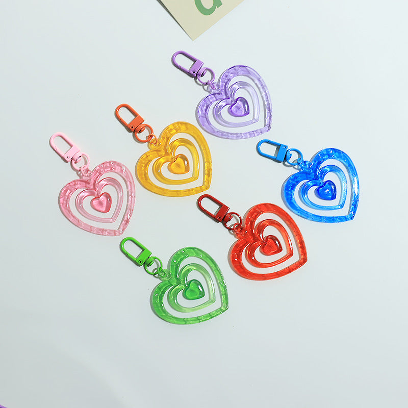 Acrylic Transparent Heart Keychain Colorful Layered Resin Charm