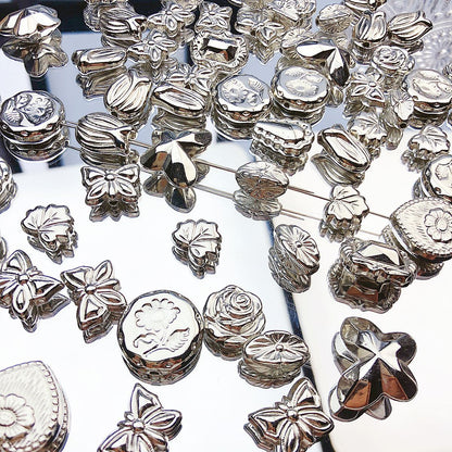 Flower Acrylic Beads Glossy Silver Tone Floral Detail CCB Plastic 100pcs 2
