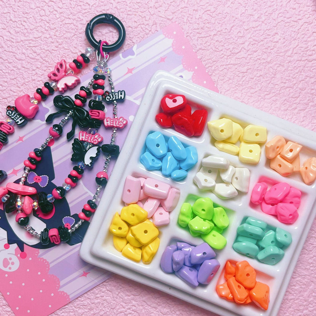 Painted Gravel Acrylic Beads 10mm Glossy Bright Colors 30pcs