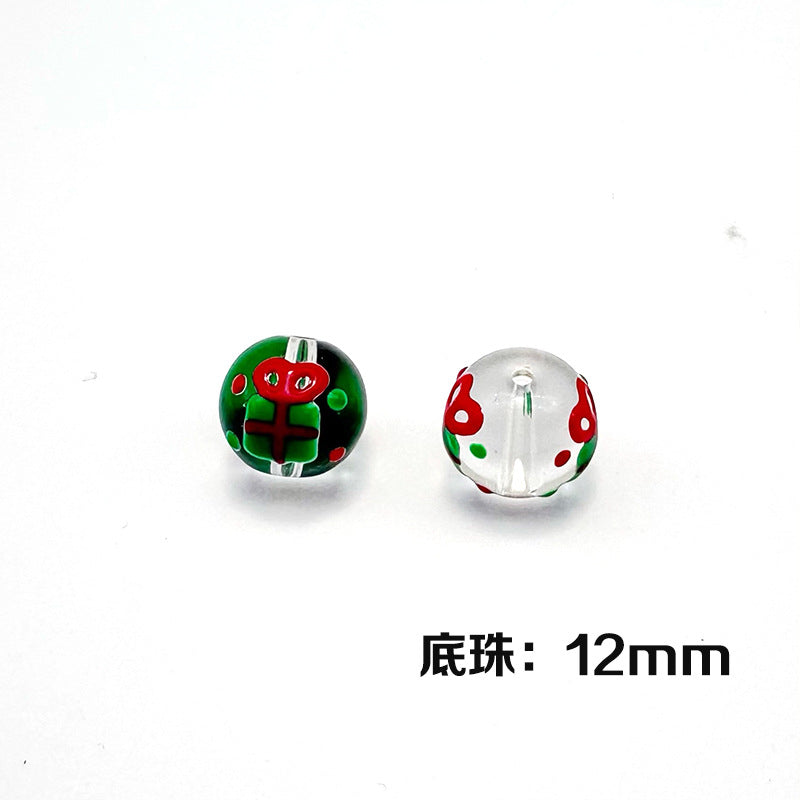 Hand Painted Christmas Enamel Glass Beads 12mm 14mm 1pc 15