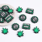 Silicone Focal Beads Green Leaves Bold Text Coffee 420 Design 20pcs