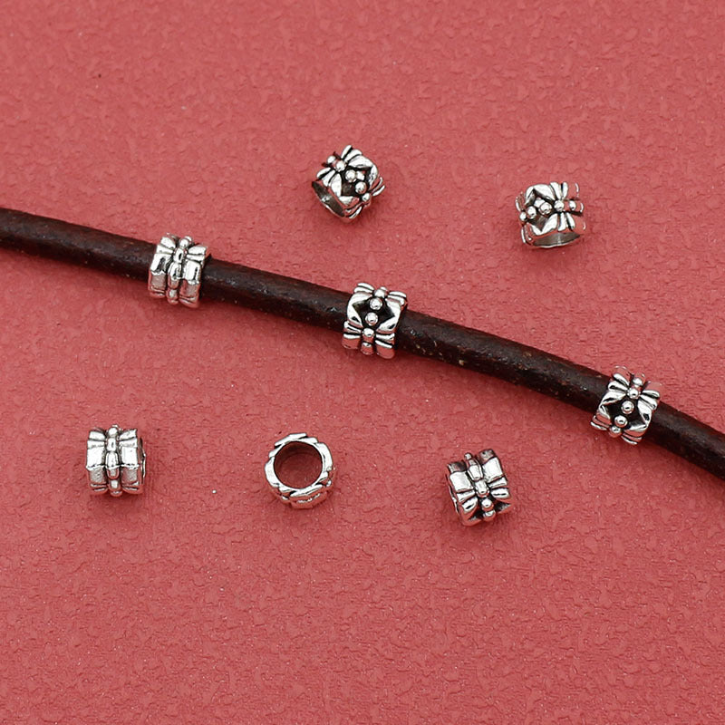 Tibetan Tube Metal Beads 7mm Hollow Patterned Alloy 100pcs