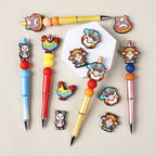 Silicone Focal Beads Rooster Owl Front View Smiling Face 3