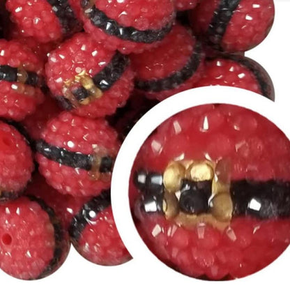 Rhinestone Bubblegum Beads 20mm Santa Claus Belt Christmas 5pcs
