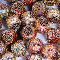 Embellished Bubblegum Beads 19mm Antique Gilded Rose Rhinestone 5pcs 6