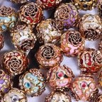 Embellished Bubblegum Beads 19mm Antique Gilded Rose Rhinestone 5pcs 6