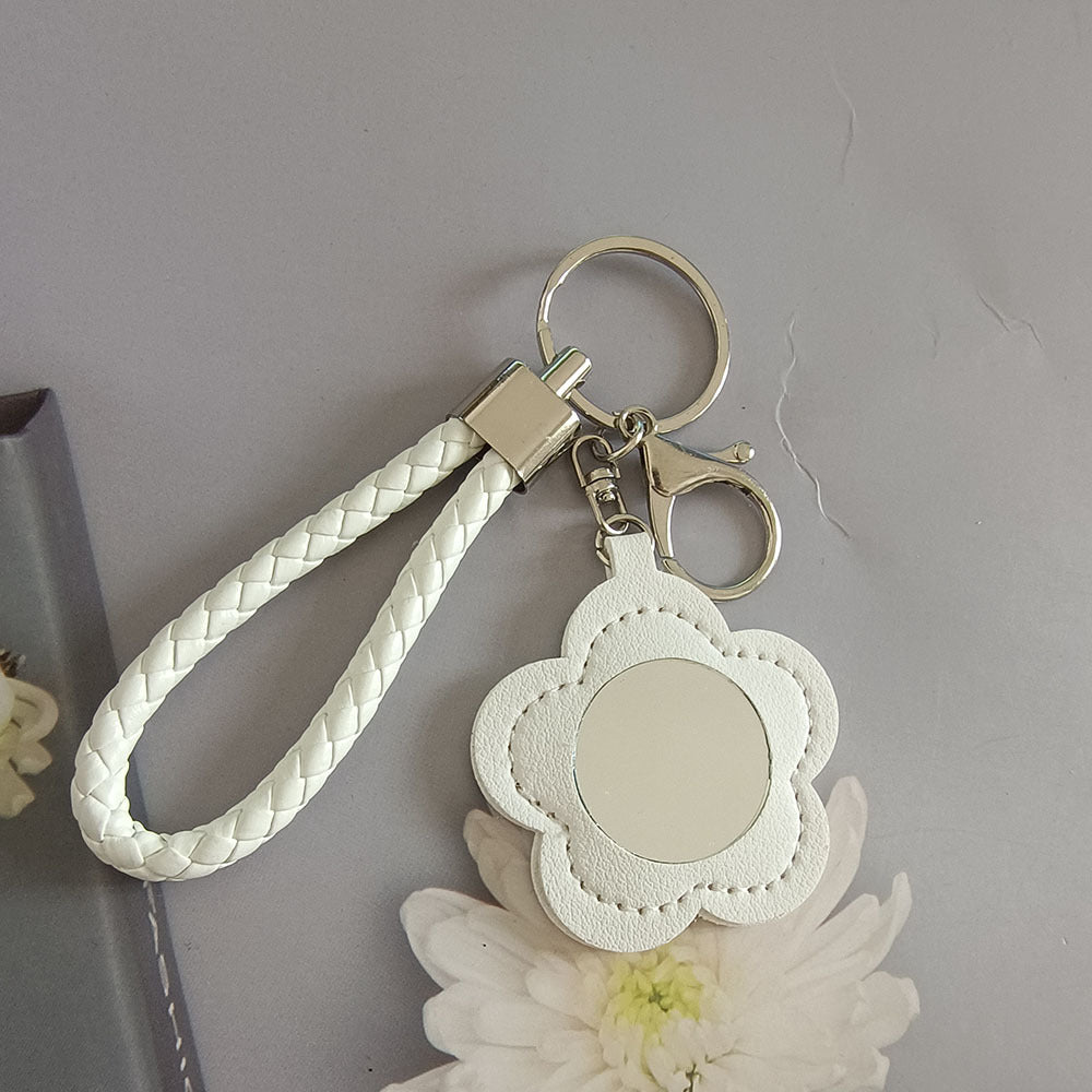 Colorful PU Leather Flower Mirror Wristlet Keychain 3pcs 4