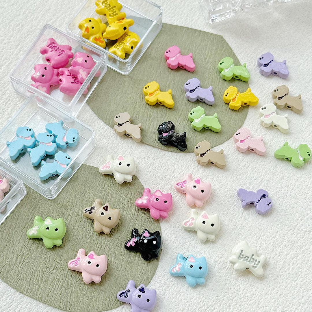Baking Painted Bow Puppy and Dotted Kitten Metal Beads 15mm 20pcs