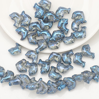Plating 3D Dolphin Glass Beads 11x16mm Iridescent Colors 30pcs 12