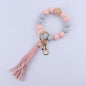 Silicone Beaded Wristlet Keychain with Leather Tassel and Octagonal Wood Accent 6