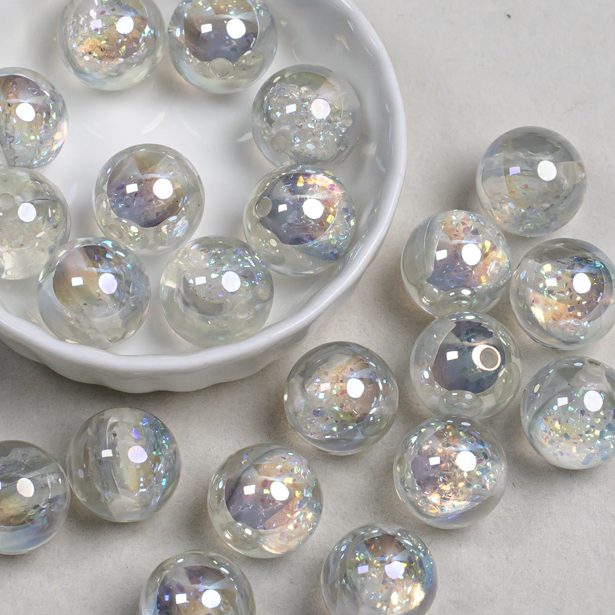 Glitter Resin Beads 16mm Round Clear Light Color 10pcs 7