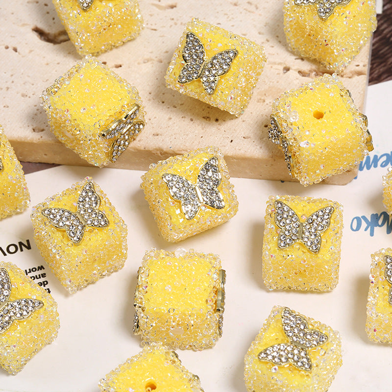 Butterfly Pentagram Cube Rhinestone Beads 22mm Vibrant Metal Embellished 5pcs 9