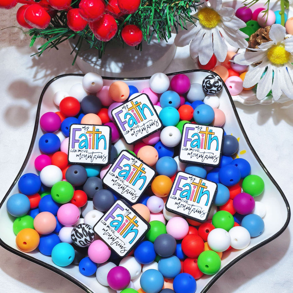 Silicone Focal Beads Faith Brand Square Faith Card Design 20pcs 4