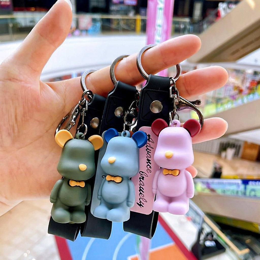 Silicone Bear Couple Keychain Nordic Style Soft Bow Tie Charm 2
