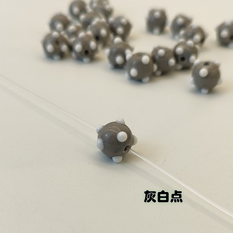 Lampwork Glass Beads Sea Urchin 11mm Handmade Polka Dotted 14pcs 28