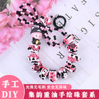 Hand Painted Acrylic Beads 16mm Black Pink Tone 10pcs 2
