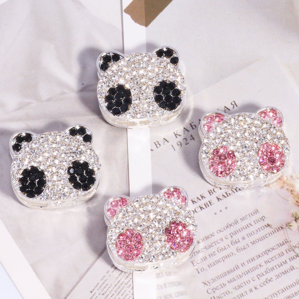 Panda Rhinestone Beads 22mm Clear Black Pink Alloy Encrusted 6pcs