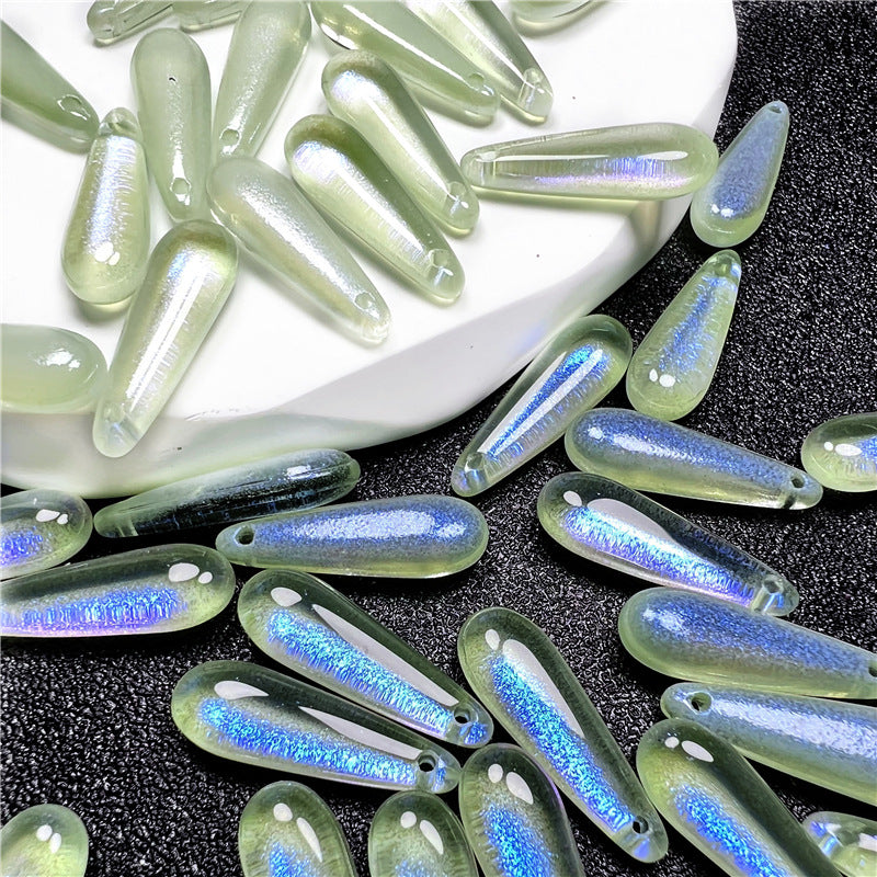 Long Teardrop Glass Beads 22mm Pale Blue Glossy 20pcs 11