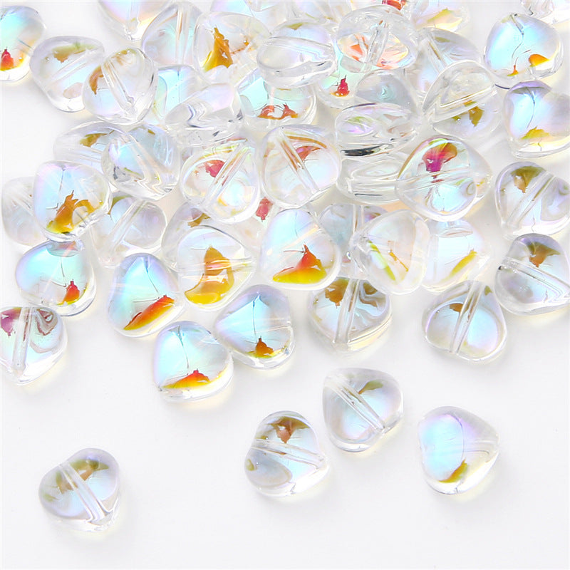 Heart Shape Glass Beads 8mm Frosted Iridescent Pastel 20pcs 6