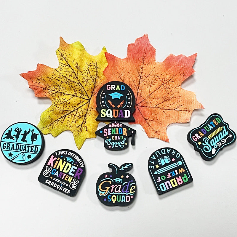 Silicone Focal Beads Graduation Season Colorful Text Design 20pcs 4