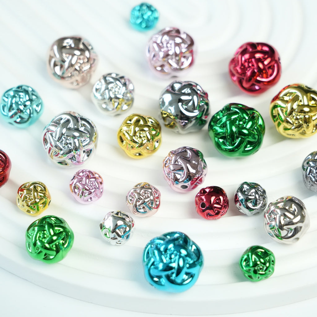 Metal Colored Wool Ball Acrylic Beads 12-19mm Metallic Shine 100pcs