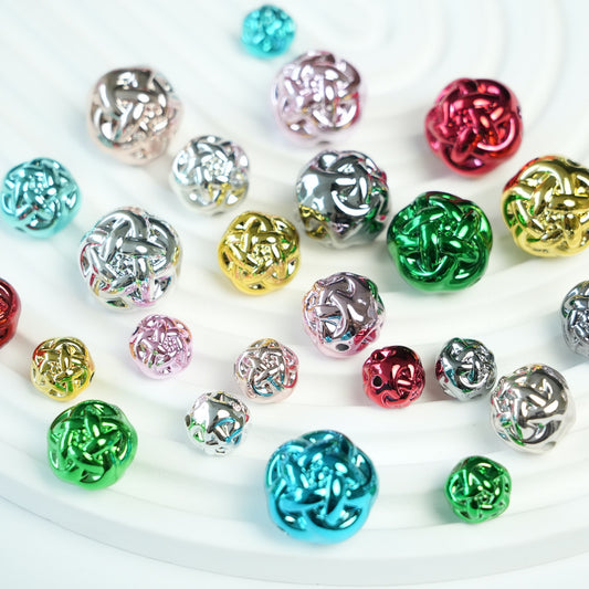 Metal Colored Wool Ball Acrylic Beads 12-19mm Metallic Shine 100pcs