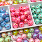 Plating Round Acrylic Beads 16mm UV Tennis Design 100pcs