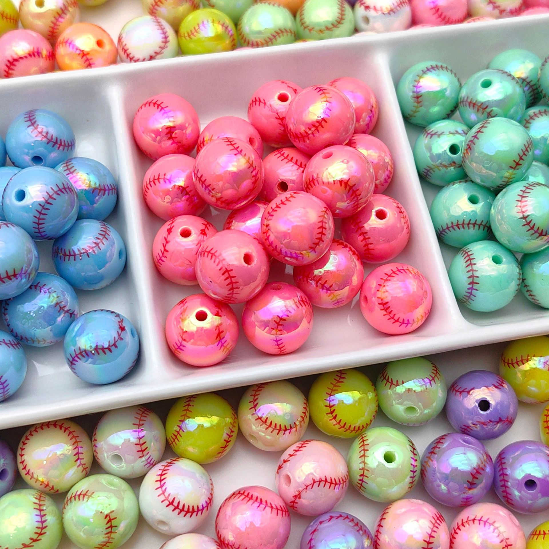 Plating Round Acrylic Beads 16mm UV Tennis Design 100pcs