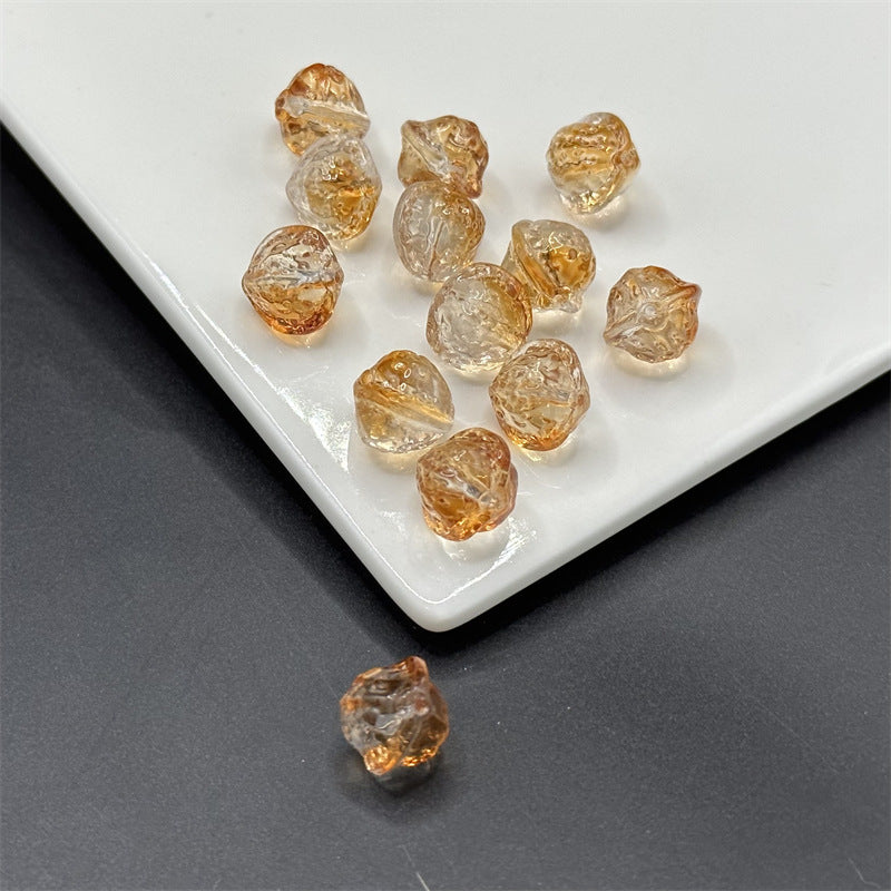 Small Walnut Shape Transparent Glass Beads 12mm Translucent Blue 100pcs 4