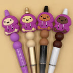 Silicone Focal Beads Cartoon Chicken Wearing Purple Hoodie 20pcs 3