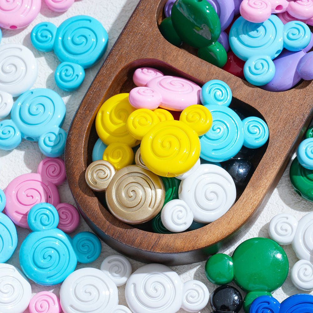 Swirl Mickey Head Acrylic Beads 29mm Colorful Mixed 10pcs 4