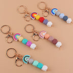 Rainbow Silicone Beaded Keychain with Gold Clasp 14cm