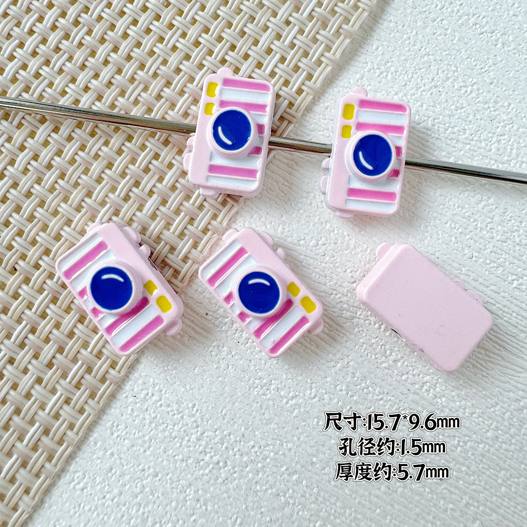 Baking Painted House and Camera Metal Beads 11mm 15mm Pastel Colors 20pcs 17