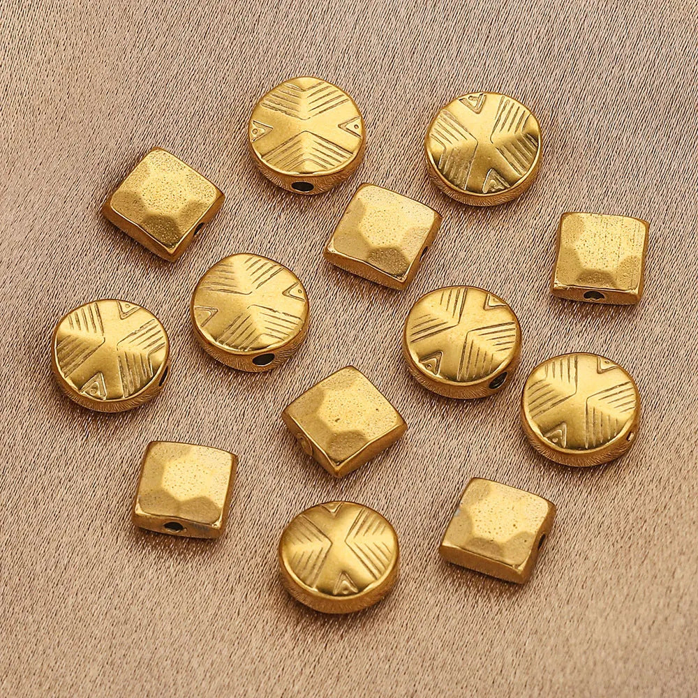 Stainless Steel Faceted Square and Round Metal Beads 9/11mm Color Retaining 10pcs 4