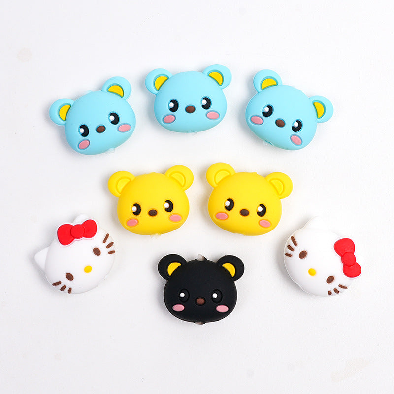 Silicone Focal Beads KT Cat Bear Faces Yellow Blue 20pcs 3