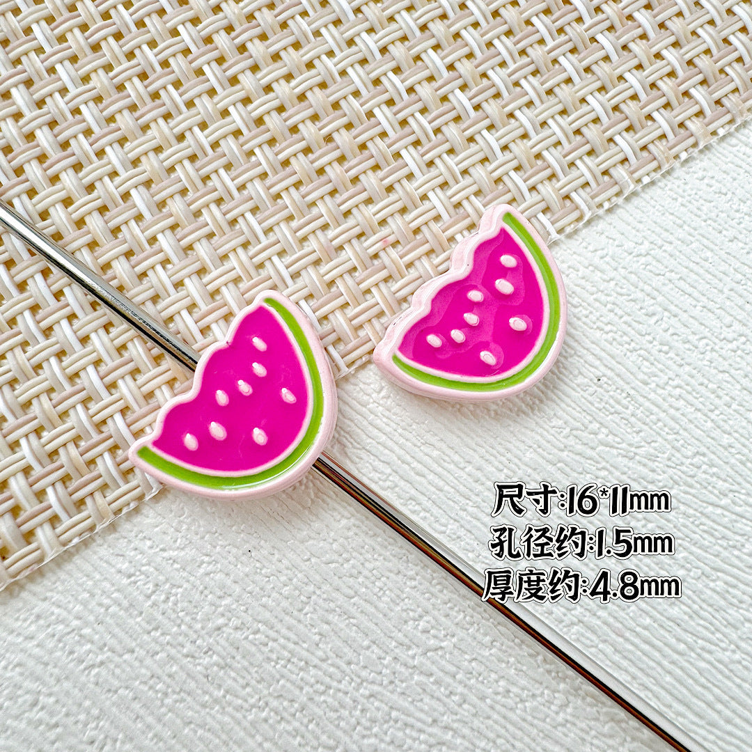 Baking Painted Watermelon and Cake Metal Beads 16mm Colorful 10pcs 6