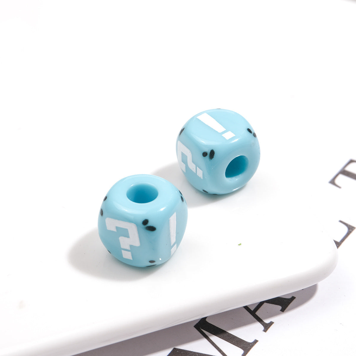 Painted Square Acrylic Beads 11mm Large Hole Question Mark 50pcs 13