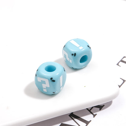Painted Square Acrylic Beads 11mm Large Hole Question Mark 50pcs 13
