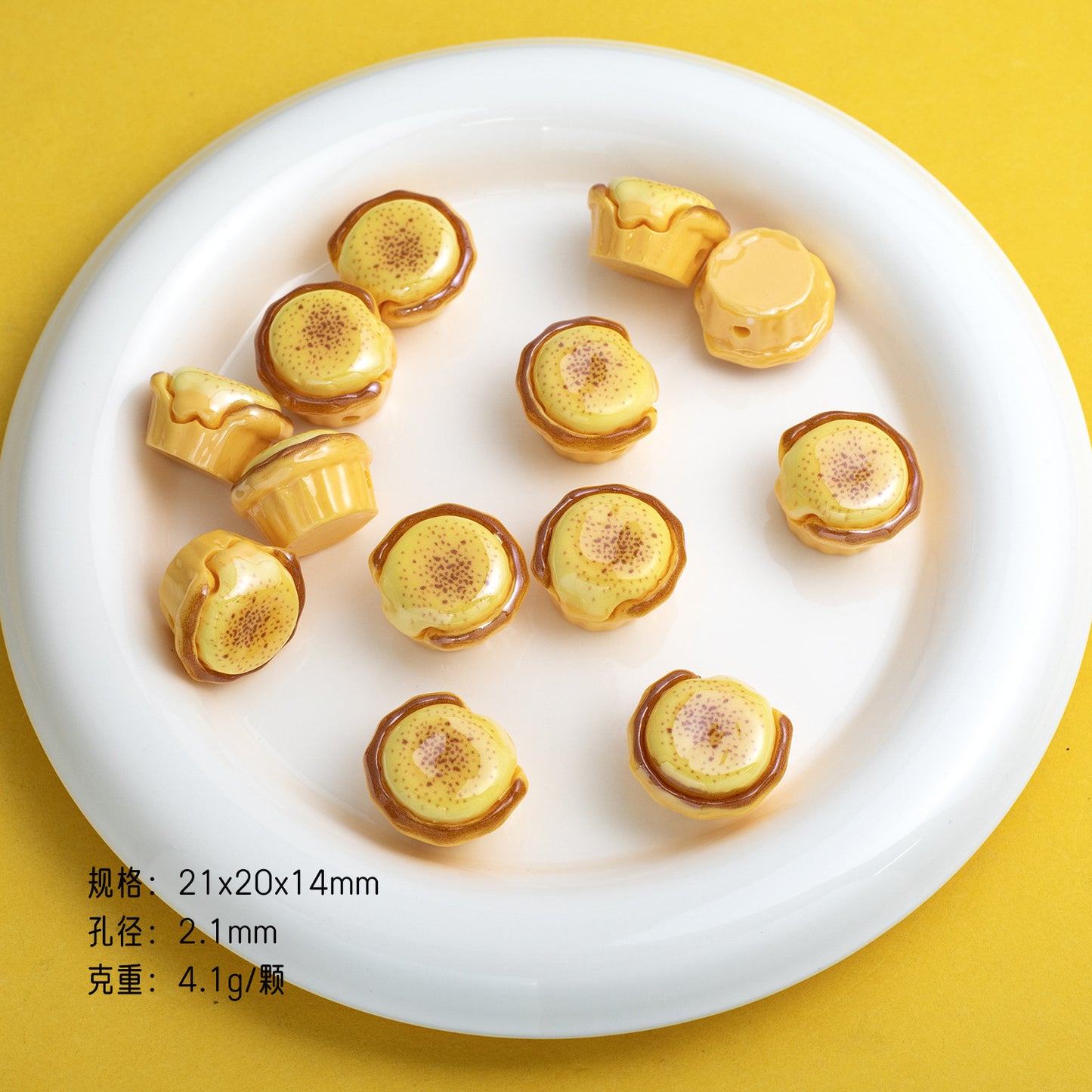 3D Molten Egg Tart Resin Beads 20mm Glossy Pastel Colors 10pcs 10