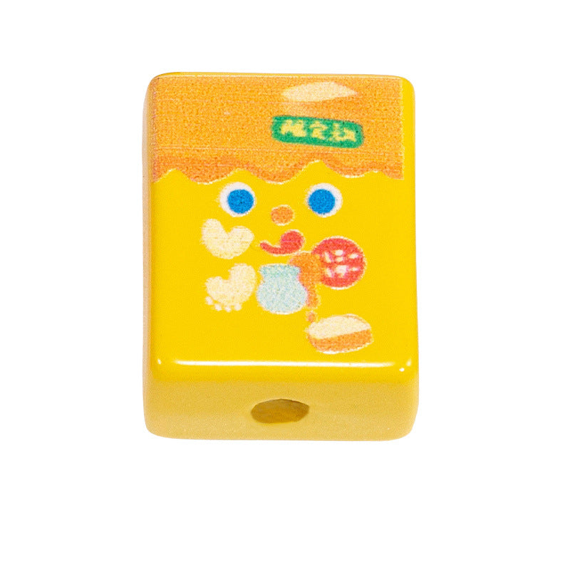 Painted Square Acrylic Beads 20mm Cartoon Snack Box 10pcs 9